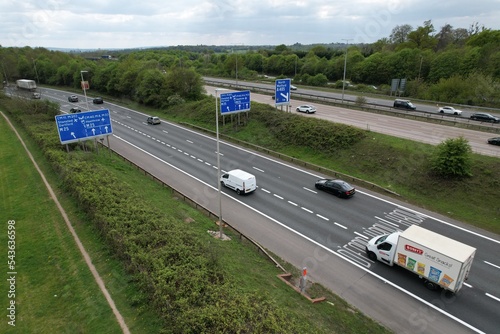 junction of the M25 motorway with the M1 motorway UK drone aerial view photo