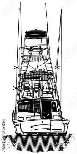 the vector illustration sketch a fishing boat on the ocean