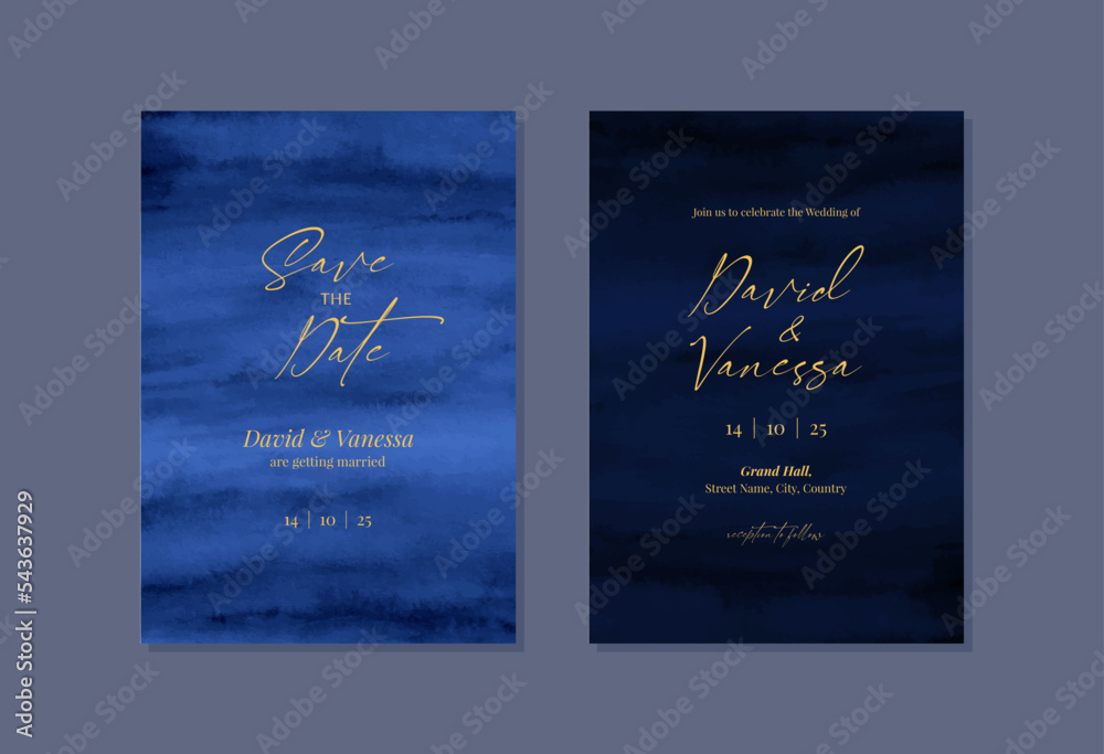 Watercolor navy blue wedding invitation card template design Stock ...