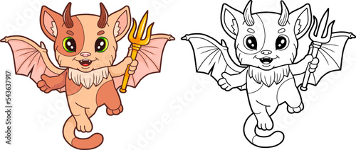 cute little demon cat, funny illustration