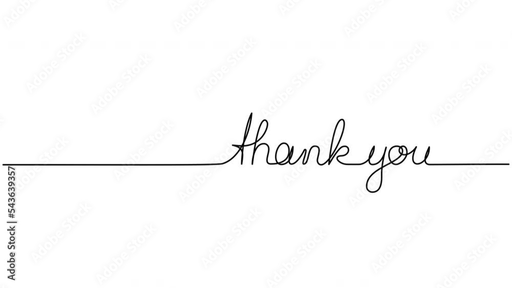 animated single line hand drawn phrase Thank You isolated on white, line art animation