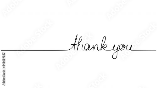 animated single line hand drawn phrase Thank You isolated on white, line art animation