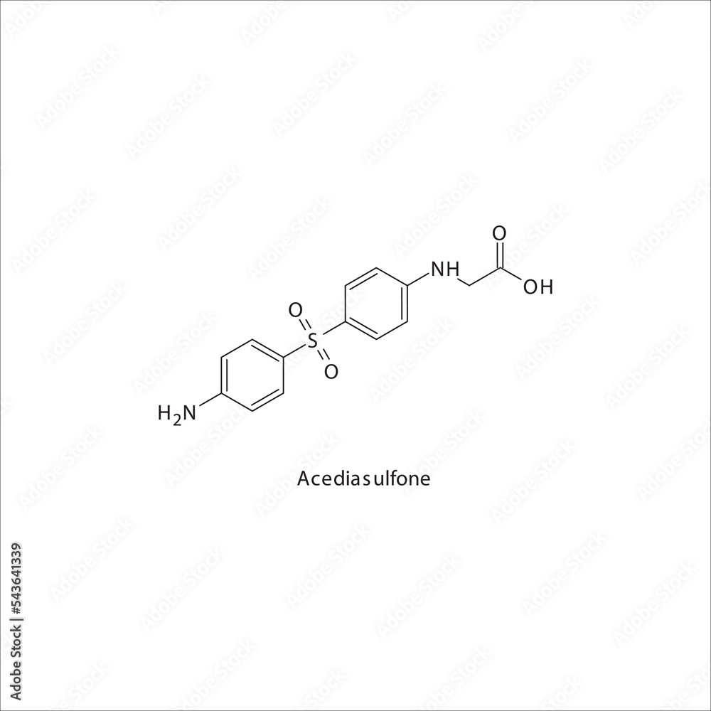 Acediasulfone  flat skeletal molecular structure DHFR inhibitor antibiotic drug used in dihydrofolate, folic acid, dhfr, methotrexate, leprosy treatment. Vector illustration.