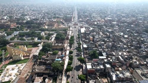 An Aerial Shot of Bapu Bazar and Jantar Mantar road at Jaipur, Rajashthan,India photo