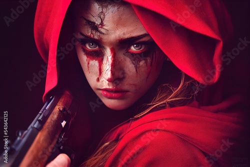 Revenge Girl red hood, AI generated
