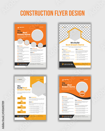 Modern and clean construction, handyman, plumbing, safety, commercial, renovation, architect, real estate, company flyer design

