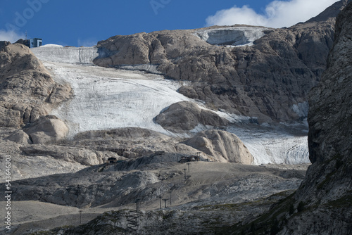 Views of the glacier collapse of the Marmolada mountain in the Italian Dolomites