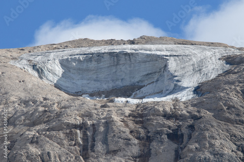 Views of the glacier collapse of the Marmolada mountain in the Italian Dolomites