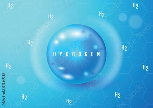 Hydrogen H2 3d Icon Concept. Renewable Eco Energy. Hydrogen Energy Powered by Renewable Electricity. Hydrogen H2 Vector Illustration. Chemistry model