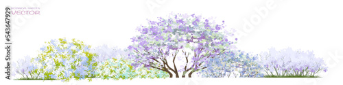 Vector watercolor blooming flower,tree or forest side view isolated on white background for landscape and architecture drawing,elements for environment and garden,botanical for section in spring 