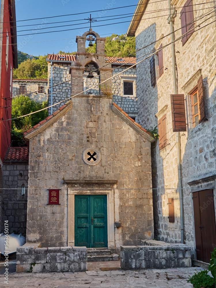 Church of St. John the Baptist, from 16th century, in Perast, a charming village in Kotor Bay. Montenegro, Europe