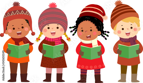 Fotografie Happy kids singing Christmas Carols