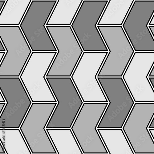 Mosaic seamless pattern. Zigzag figures ornament. Angle brackets. Puzzle shapes background. Arrows motif. Chevrons tiles wallpaper. Parquet backdrop. Digital paper, web design, textile print