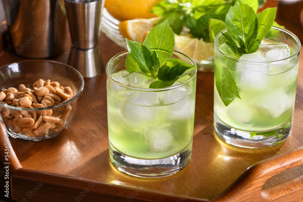 Fototapeta premium Thai Basil Gimlet Cocktail is a light, incredibly refreshing summer cocktail.