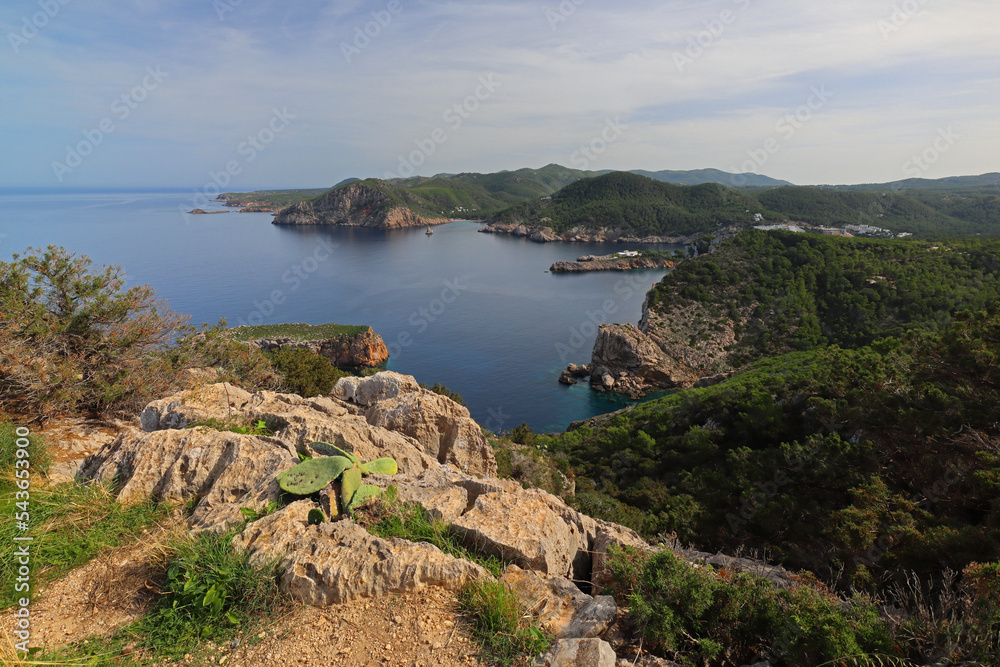 View of the Bay of San Miguel, Ibiza, Balearic Islands, Spain.
