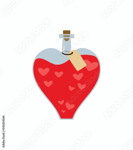 Magic bottle with love potion. Simple flat style. Colored vector illustration. Love potion concept isolated on white background. Design element for menu games posters sites brochures