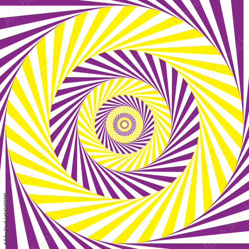 Blue and yellow hypnotic spiral illusion pattern background. 