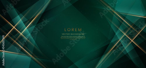 Abstract elegant green background with golden line and lighting effect sparkle. Luxury template design.