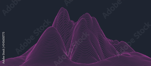 Abstract digital landscape. Wireframe landscape background. Digital landscape for presentations. 3d futuristic vector illustration.