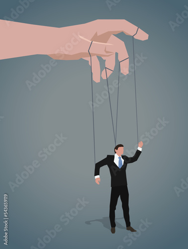 A man in a business suit hangs on the ropes like a puppet. Vector graphics.