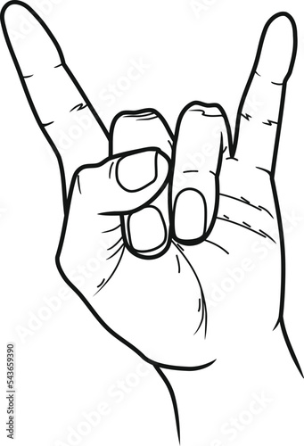 male hand in the classic rock and roll "goat" gesture with the index finger and little finger raised up