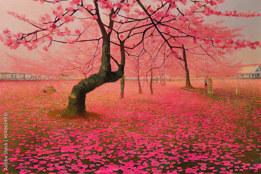 abstract art cherry blossom falling petals pink autumn sunny Generative AI