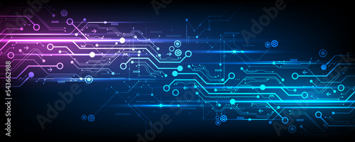 blue background circuit board and communication network cog technology hi tech