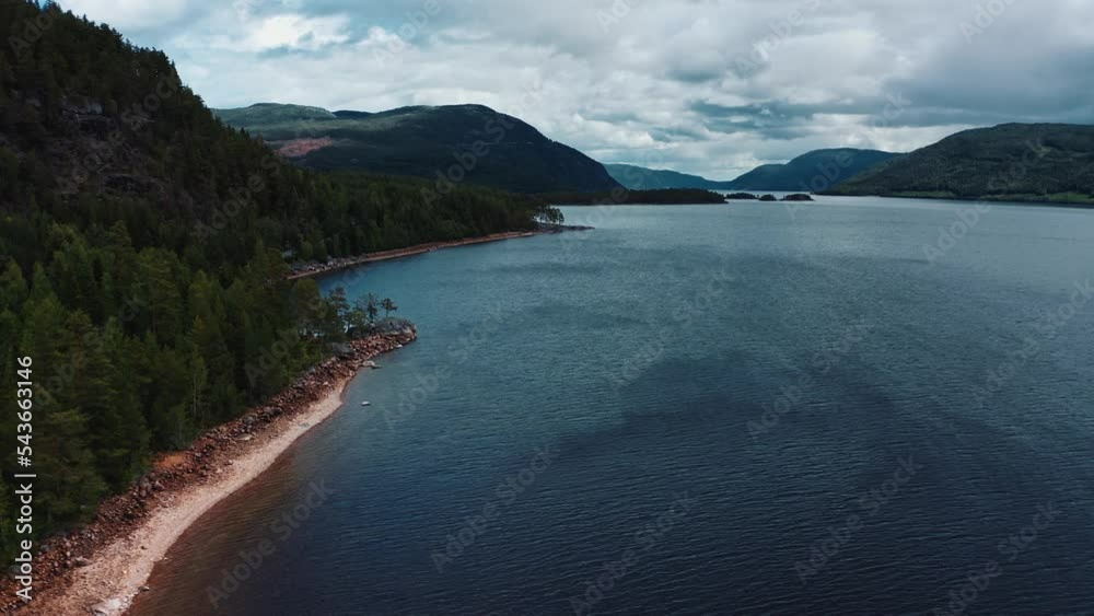 Aerial View of a big lake and valley in Telemark, Norway