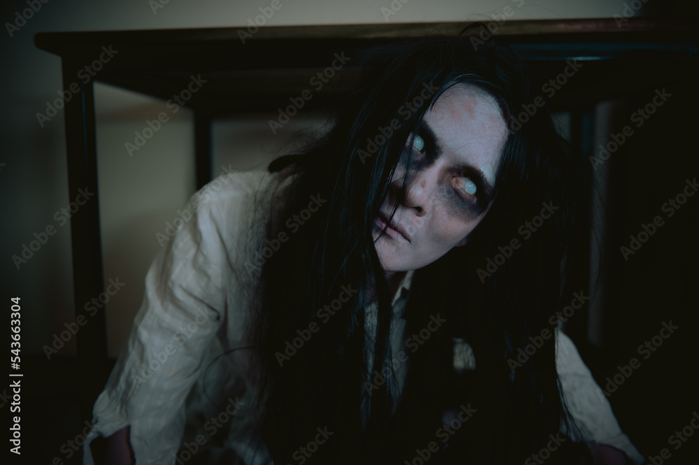 Portrait of asian woman make up ghost,Scary horror scene for background,Halloween festival concept,Ghost movies poster,angry spirit in the apartment Portrait of asian woman make up ghost,Scary horror scene for background,Halloween festival concept,Ghost movies poster,angry spirit in the apartment