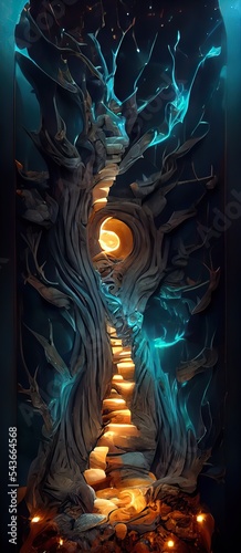 Gate to the other world in the enchanted forest  fairy world  mysterious forest  fantasy  magical place  colorful 