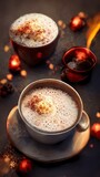 Caffe latte on festive background 