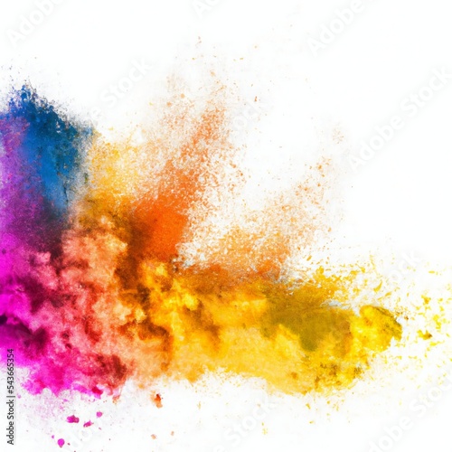 Colourful holi powdered paint powder explosion isolated on a white background