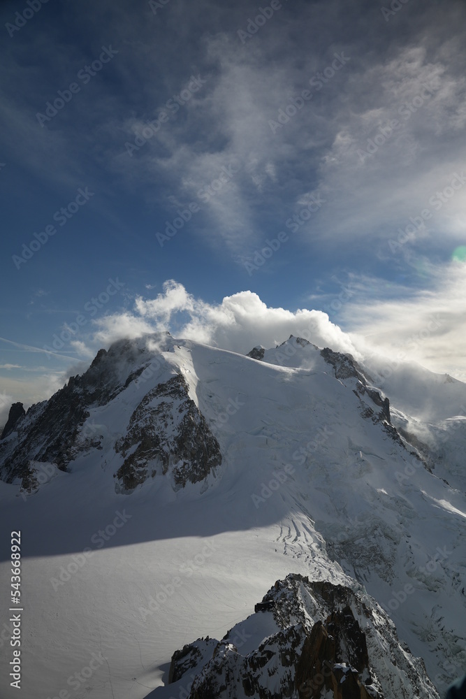 Snow in Chamonix, aiguille du midi, mont blanc, France 

