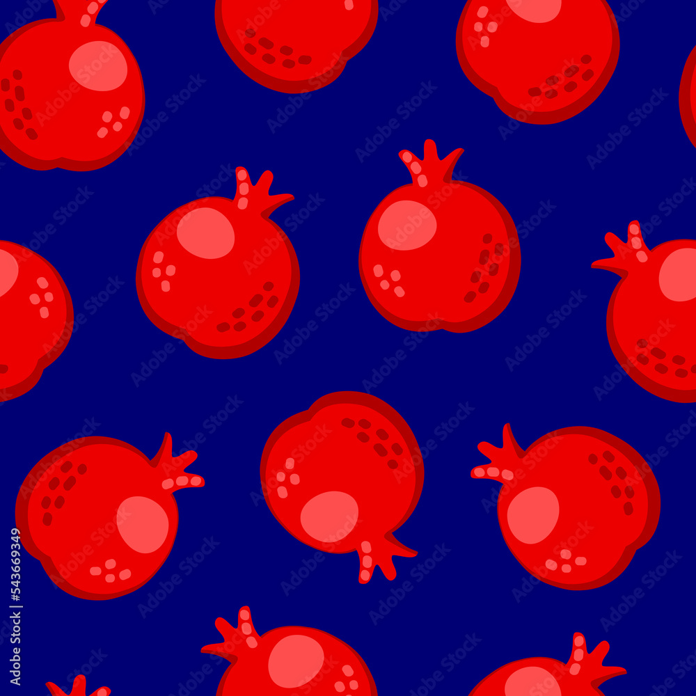 Colorful cartoon pomegranate fruit seamless pattern. Doodle simple vector juicy food. Juice packaging design. Summer fabric print template.