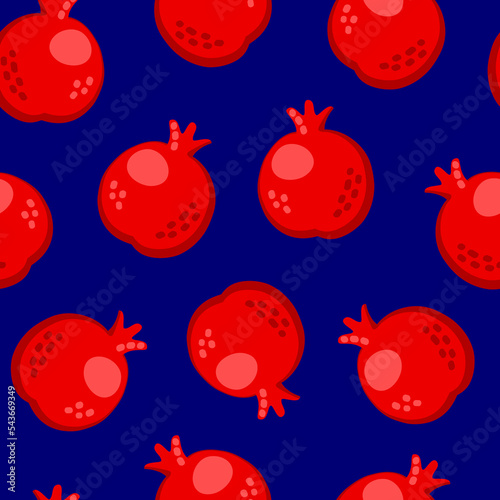Colorful cartoon pomegranate fruit seamless pattern. Doodle simple vector juicy food. Juice packaging design. Summer fabric print template.