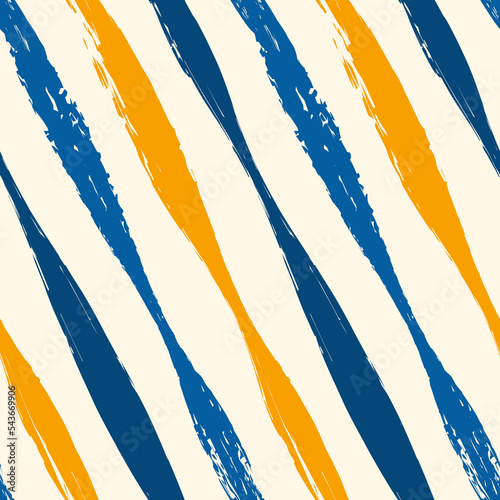 Brush strokes seamless pattern. Freehand diagonal stripes print. Repeated rough edge ink lines background. Simple classic geometric motif. Trendy grunge design. Vector abstract