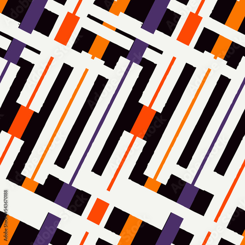 Geometric seamless pattern. Bauhaus style background. Modern grid print. Straight stripe, diagonal line motif ornament. Trendy contemporary geo wallpaper