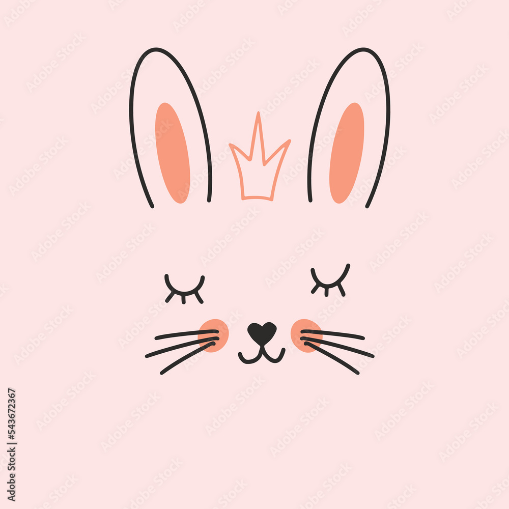 Obraz premium Cute Rabbit face. Cartoon animal simple portrait, vector illustration