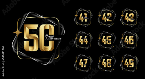 gold happy anniversary logotype set. 41, 42, 43, 44, 45, 46, 47, 48, 49, 50 photo