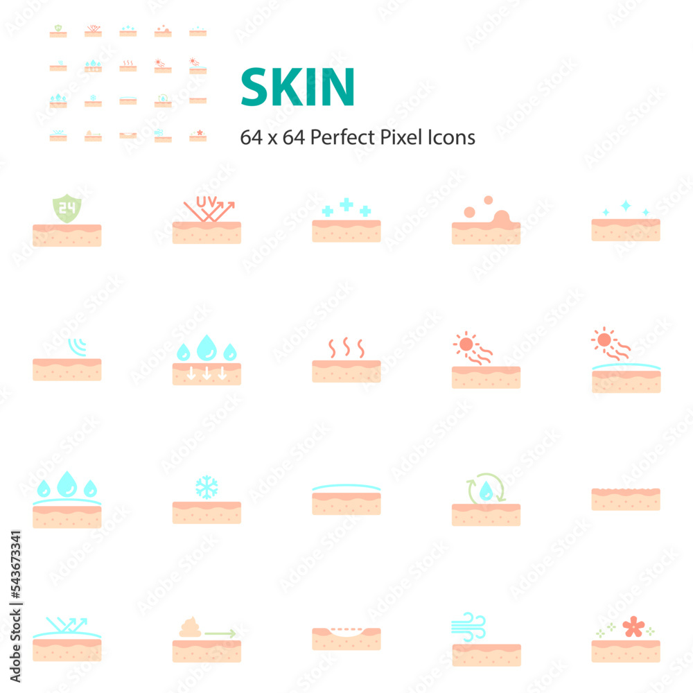 set of skin icons, healthcare, facial, epidermis set of skin icons, healthcare, facial, epidermis