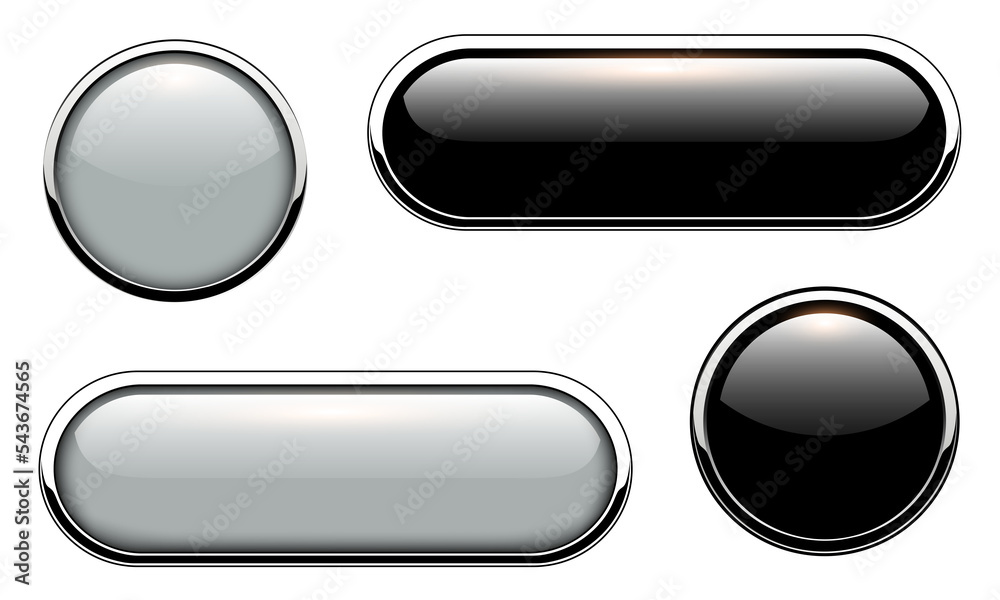 Glossy buttons with metallic, chrome elements, black and gre isolated. Glossy buttons with metallic, chrome elements, black and gre isolated.
