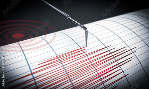 Seismograph for earthquake detection or lie detector is drawing chart. 3D rendered illustration. photo