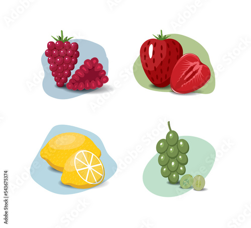 Fototapeta Naklejka Na Ścianę i Meble -  Fruit cartoon set. Vegan organic eco products collection. vector illustration
