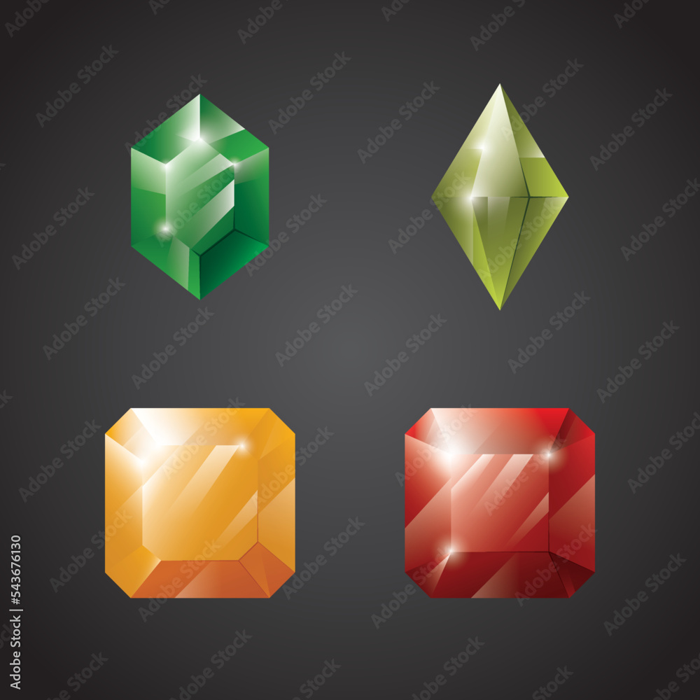 Gems and jewels set. Precious stones and diamonds collection, Game loot UI icons, vector illustration Gems and jewels set. Precious stones and diamonds collection, Game loot UI icons, vector illustration