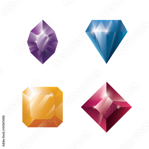 Gems and jewels set. Precious stones and diamonds collection, Game loot UI icons, vector illustration