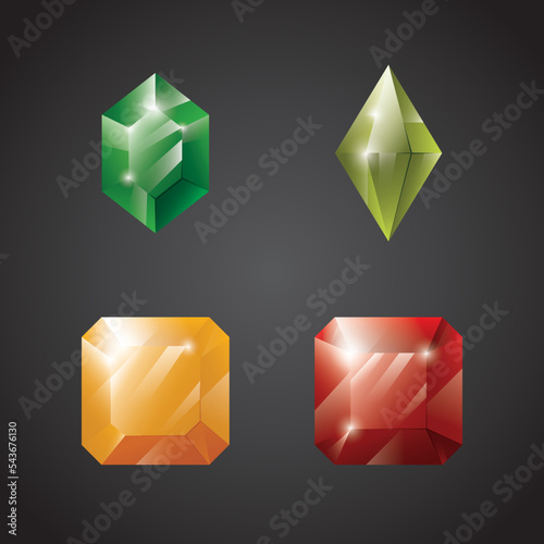 Gems and jewels set. Precious stones and diamonds collection, Game loot UI icons, vector illustration