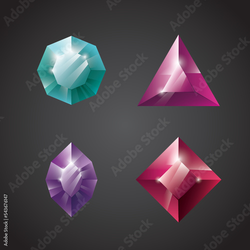 Gems and jewels set. Precious stones and diamonds collection, Game loot UI icons, vector illustration