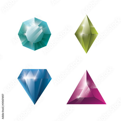 Gems and jewels set. Precious stones and diamonds collection, Game loot UI icons, vector illustration