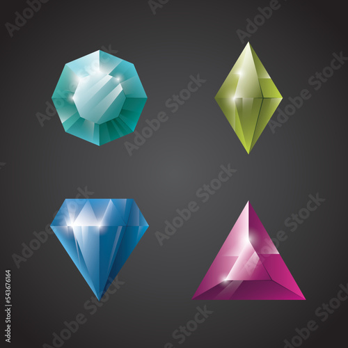 Gems and jewels set. Precious stones and diamonds collection, Game loot UI icons, vector illustration