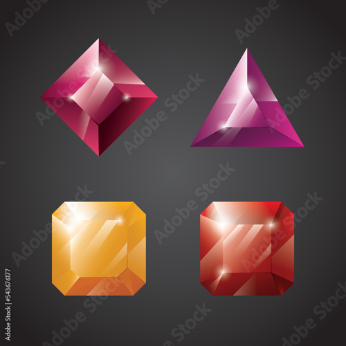 Gems and jewels set. Precious stones and diamonds collection, Game loot UI icons, vector illustration